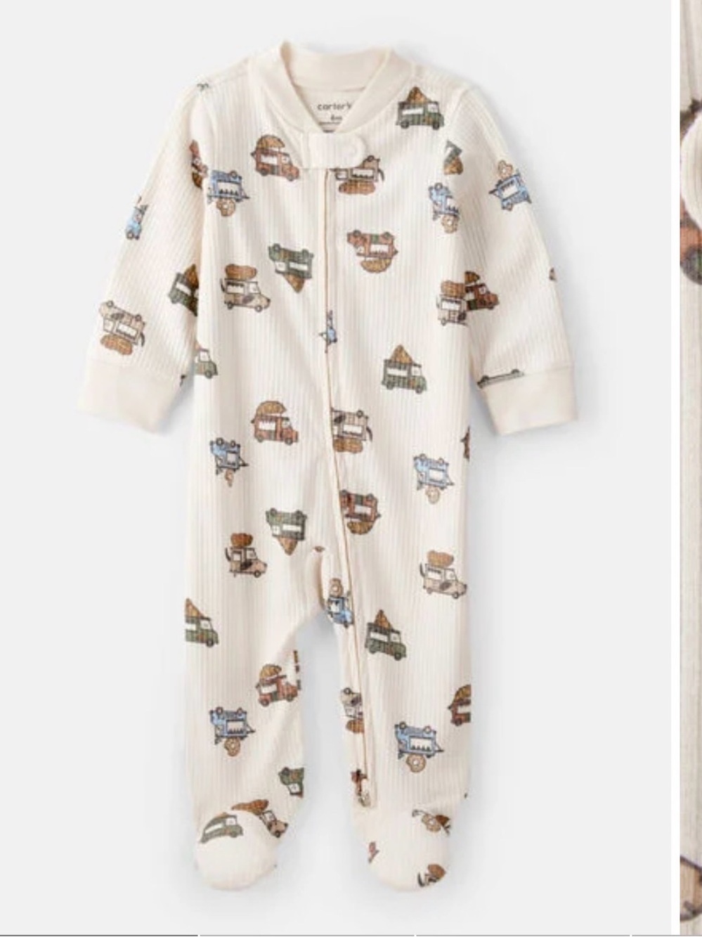 Baby Boy Truck Print Cotton Long-Sleeve Sleep & Play Pajamas - Ivory